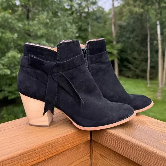 Free People x Faryl Robin size 8 Alameda Black Vegan Suede Wood Heel Booties - Picture 2 of 13